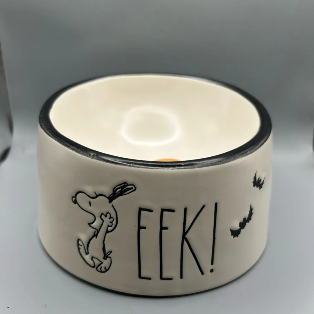 Rae Dunn Peanuts Snoopy Eek! Halloween Dog Bowl Pet Bowl With Bats NEW